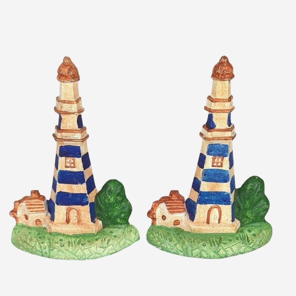 Vintage Cast Iron Hand Painted Lighthouse Bookends Nautical Coastal Set - Picture 7 of 7